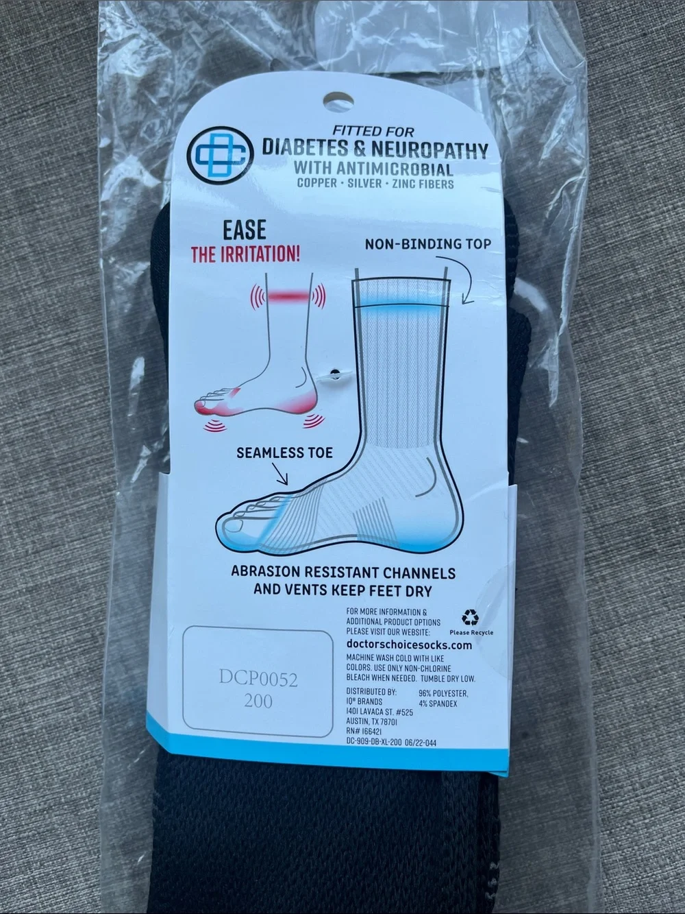 2 Pair Doctor's Choice Black Crew Socks for Diabetes & Neuropathy Copper Zinc